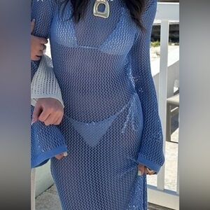 Blue Mesh Cover-Up Dress